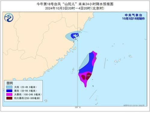 台风黄色预警：“山陀儿”强度逐渐减弱 台湾局地将有特大暴雨